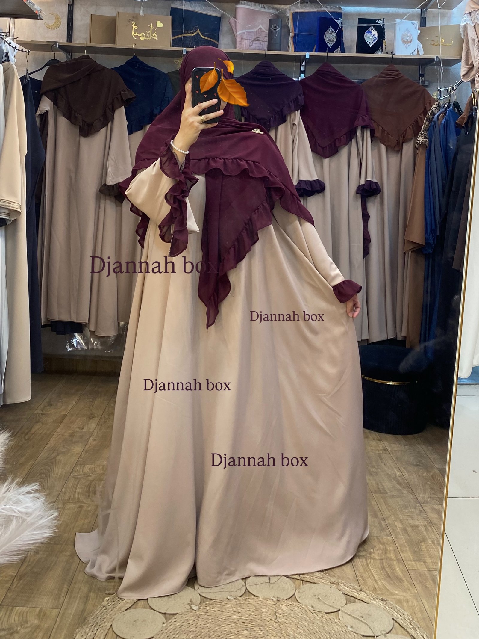 Ensemble abaya samra + foulard bordeau nv