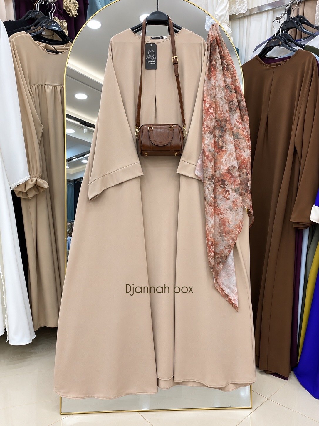 Abaya cloche cappuccino + f imprimé marbré 