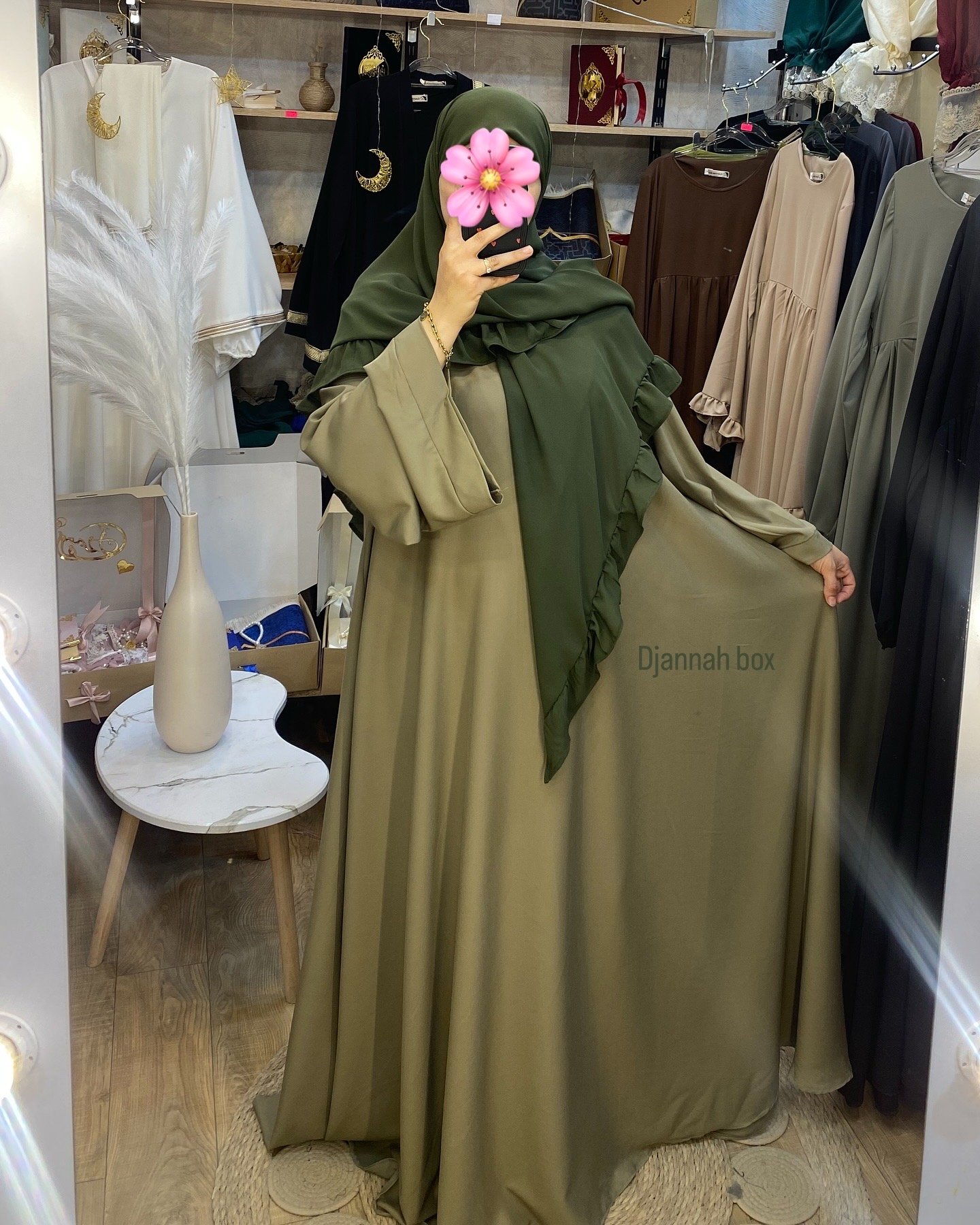 Ensemble abaya cloche vert ( abaya + foulard ) 