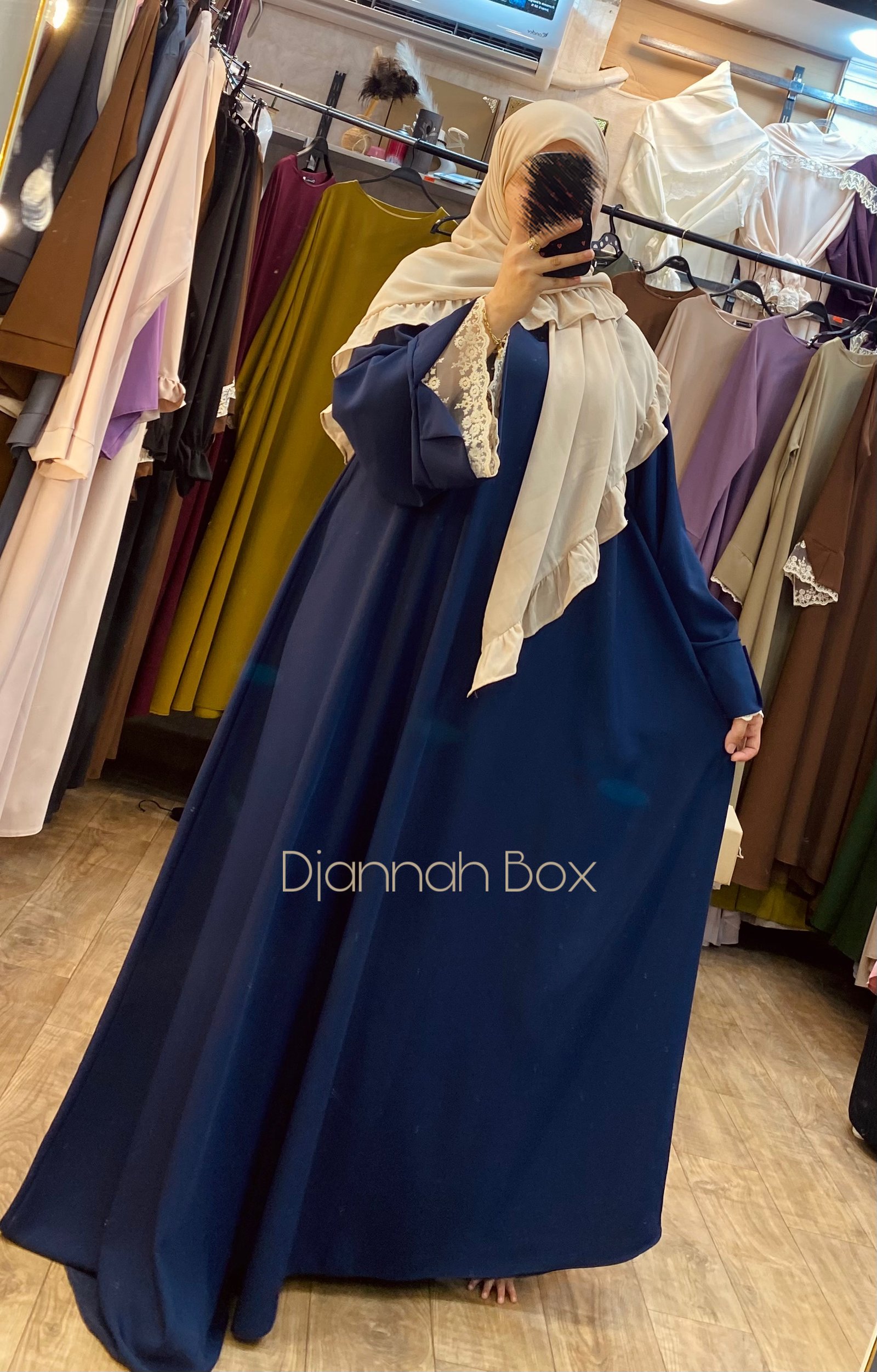 Abaya dentella bleu nuit 