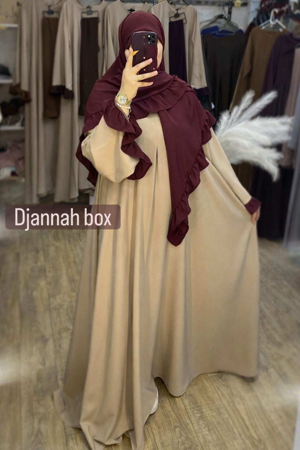 Ensemble abaya samra cappuccino /burgandy
