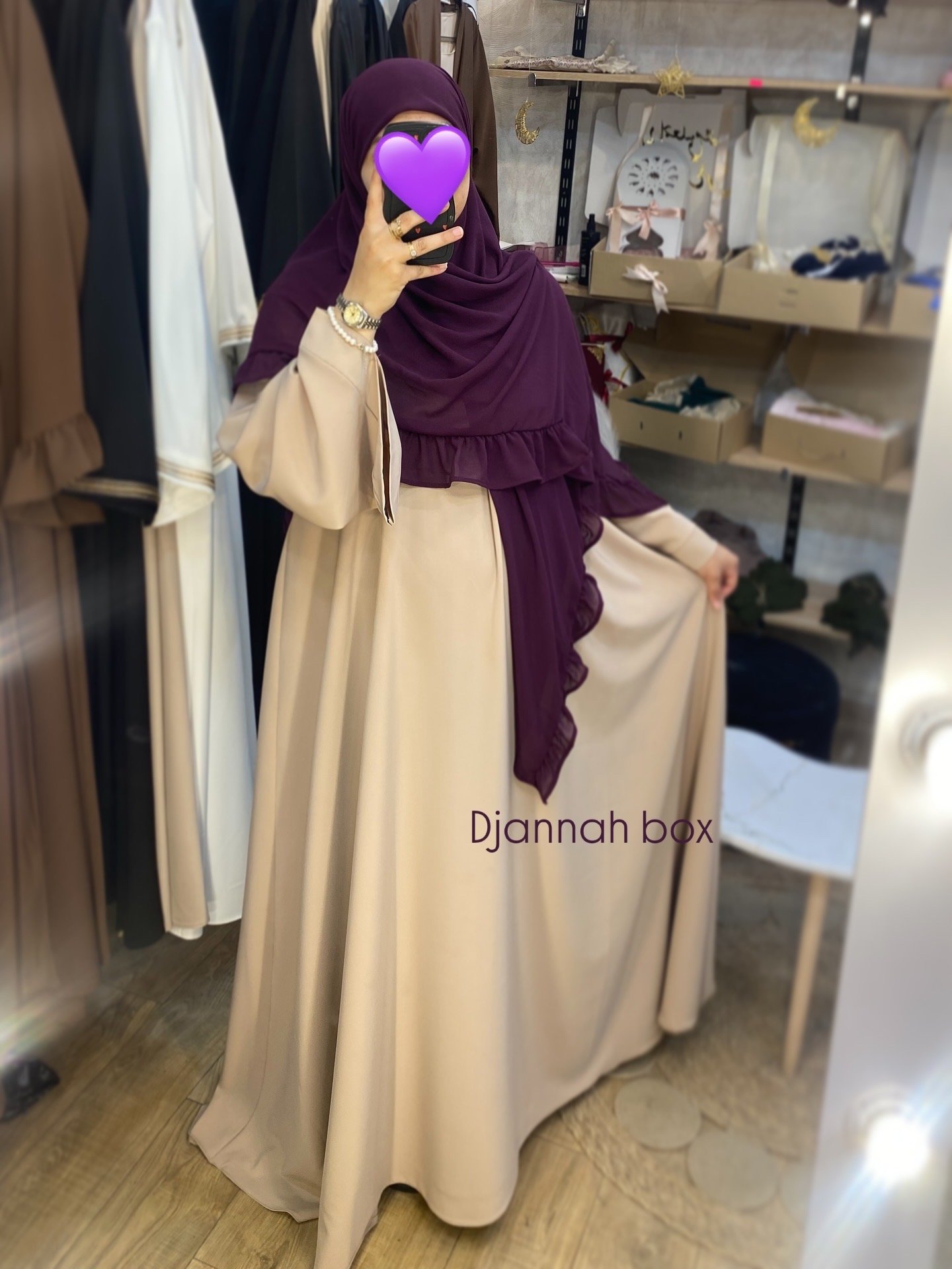Ensemble abaya cloche ( abaya cappuccino + f mauve) 