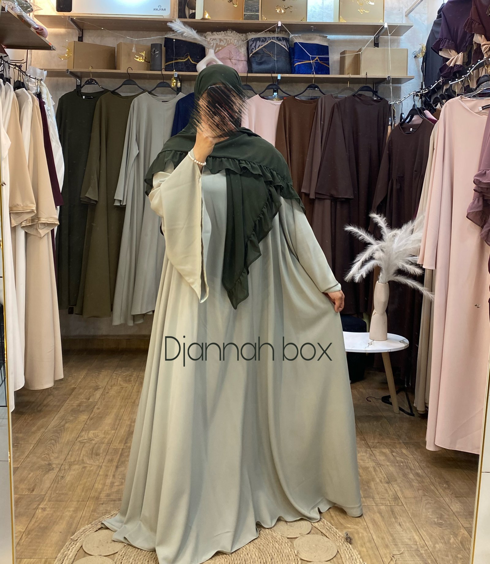 Abaya eleg vert pastel + f vert foncé