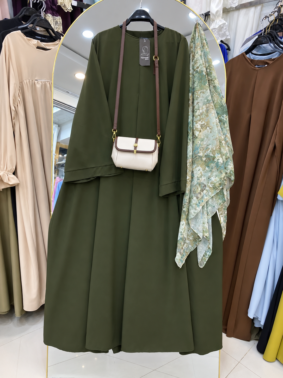 Abaya cloche vert bouteille + f vert marbré 