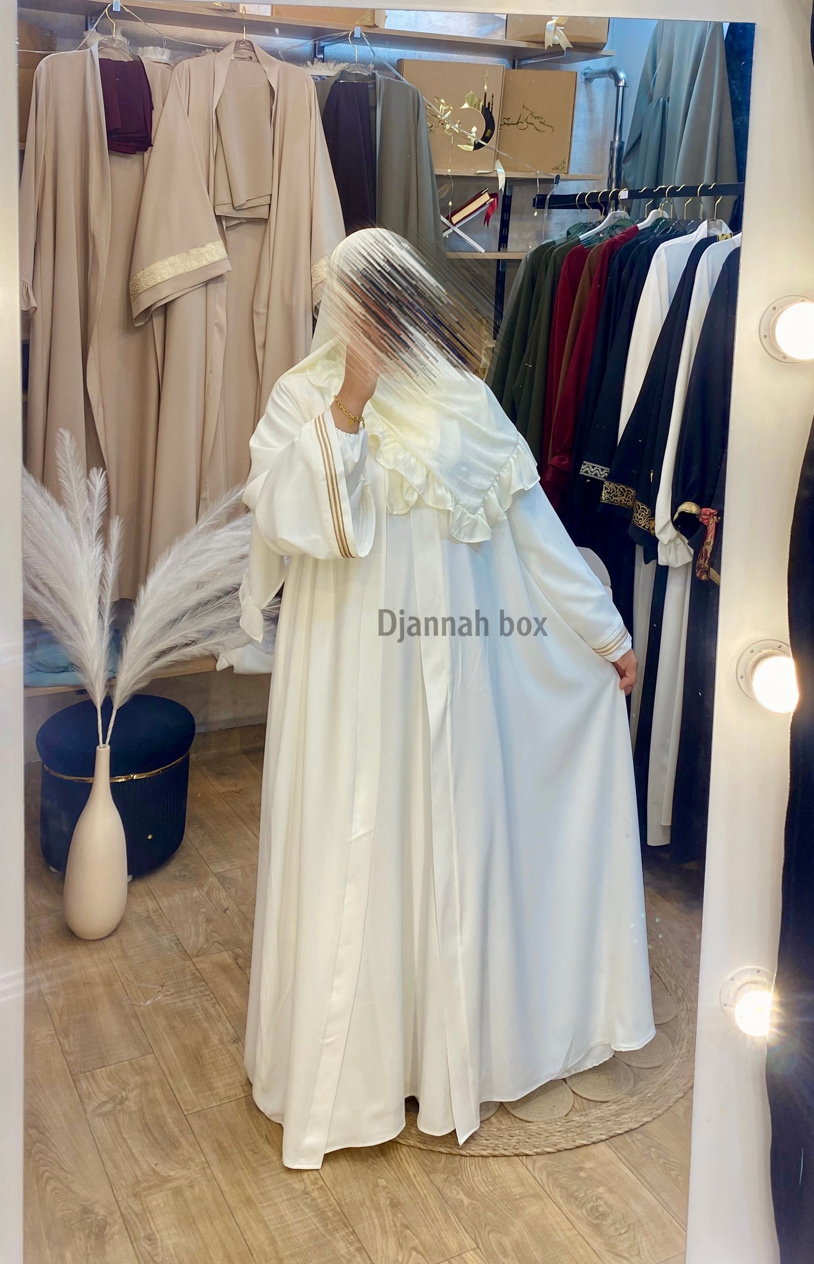 Ensemble abaya blanc 3pc ( abaya + sous abaya + foulard carree)
