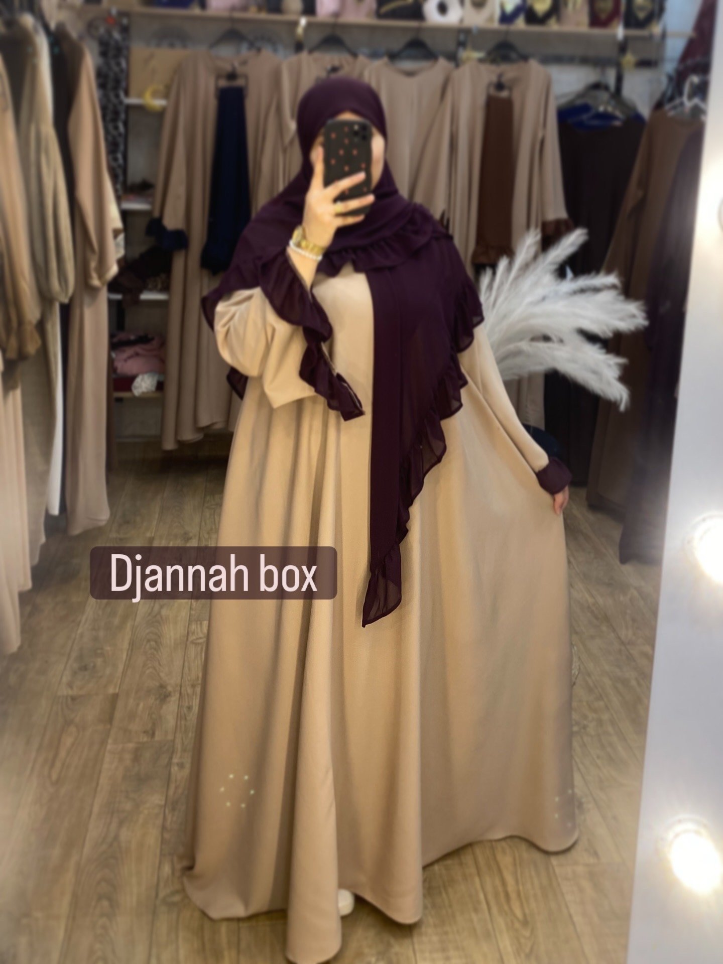 Ensemble abaya samra ( cappuccino + f aubergine 