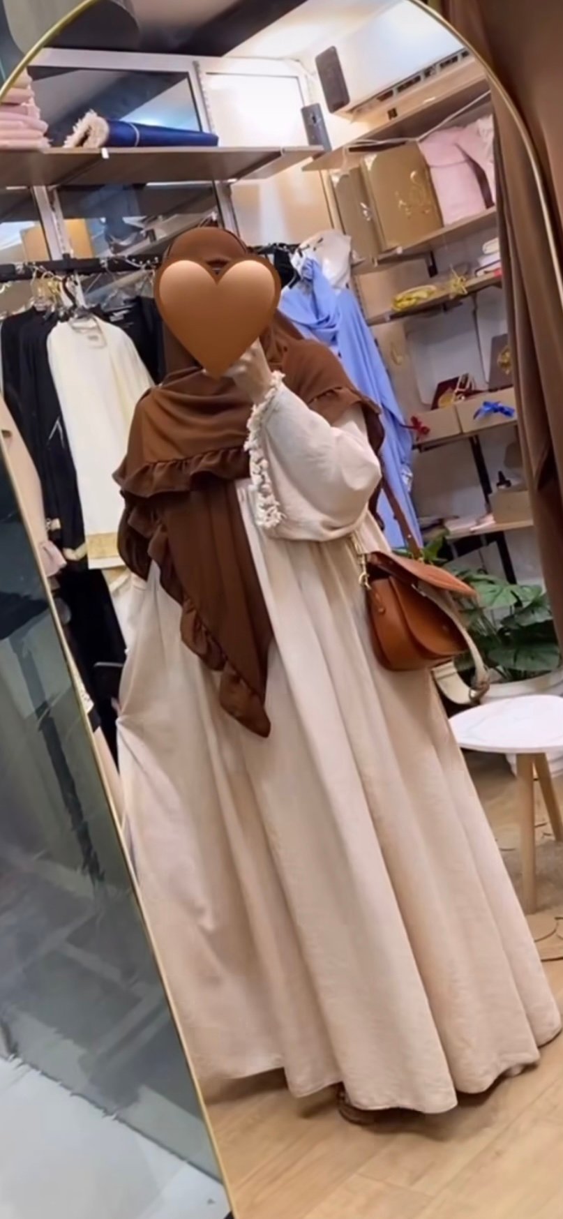 Ensemble 2 pc robe lin + foulard marron caramel