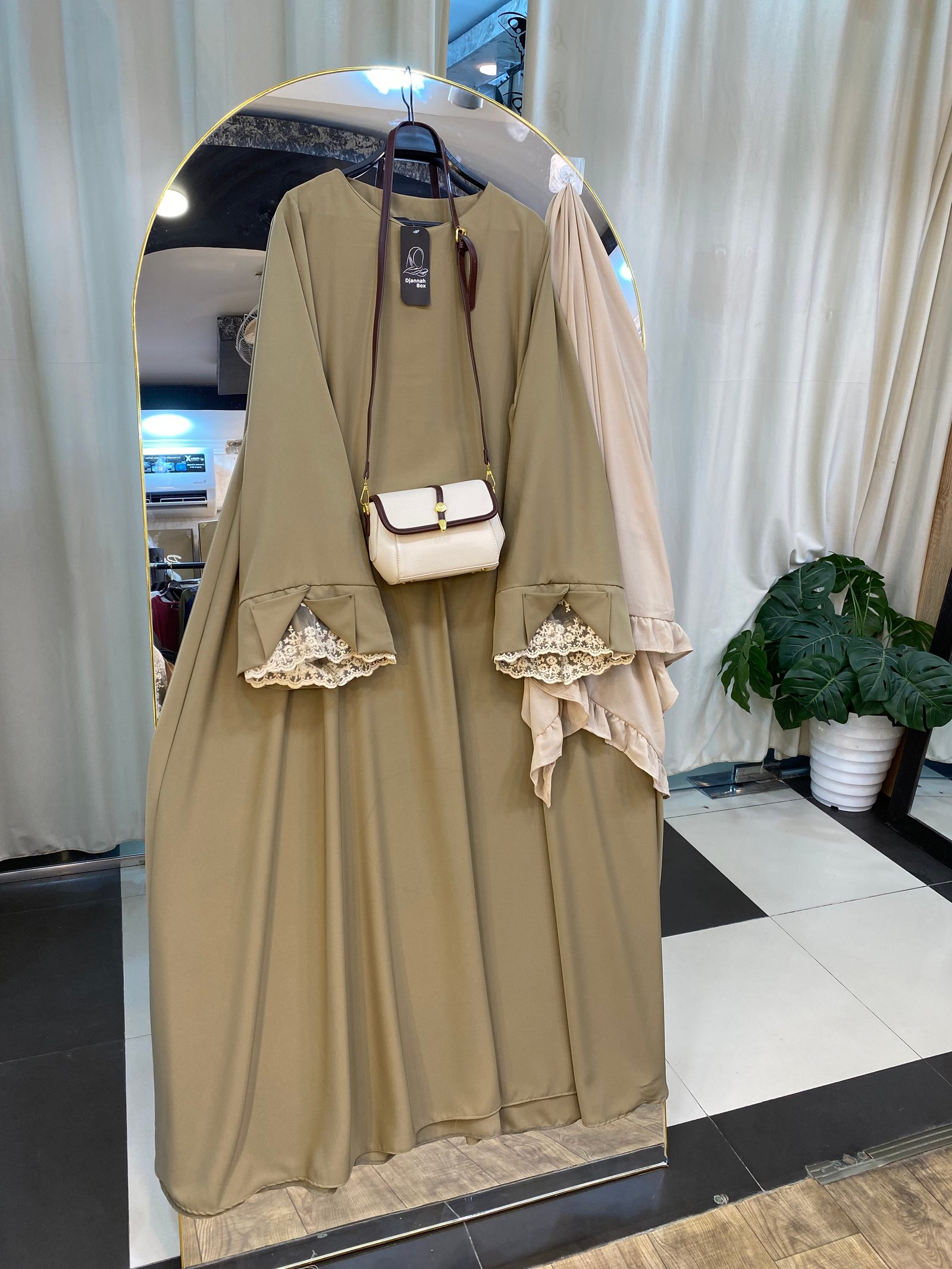 Ensmbl dentella vert olive+ f biege