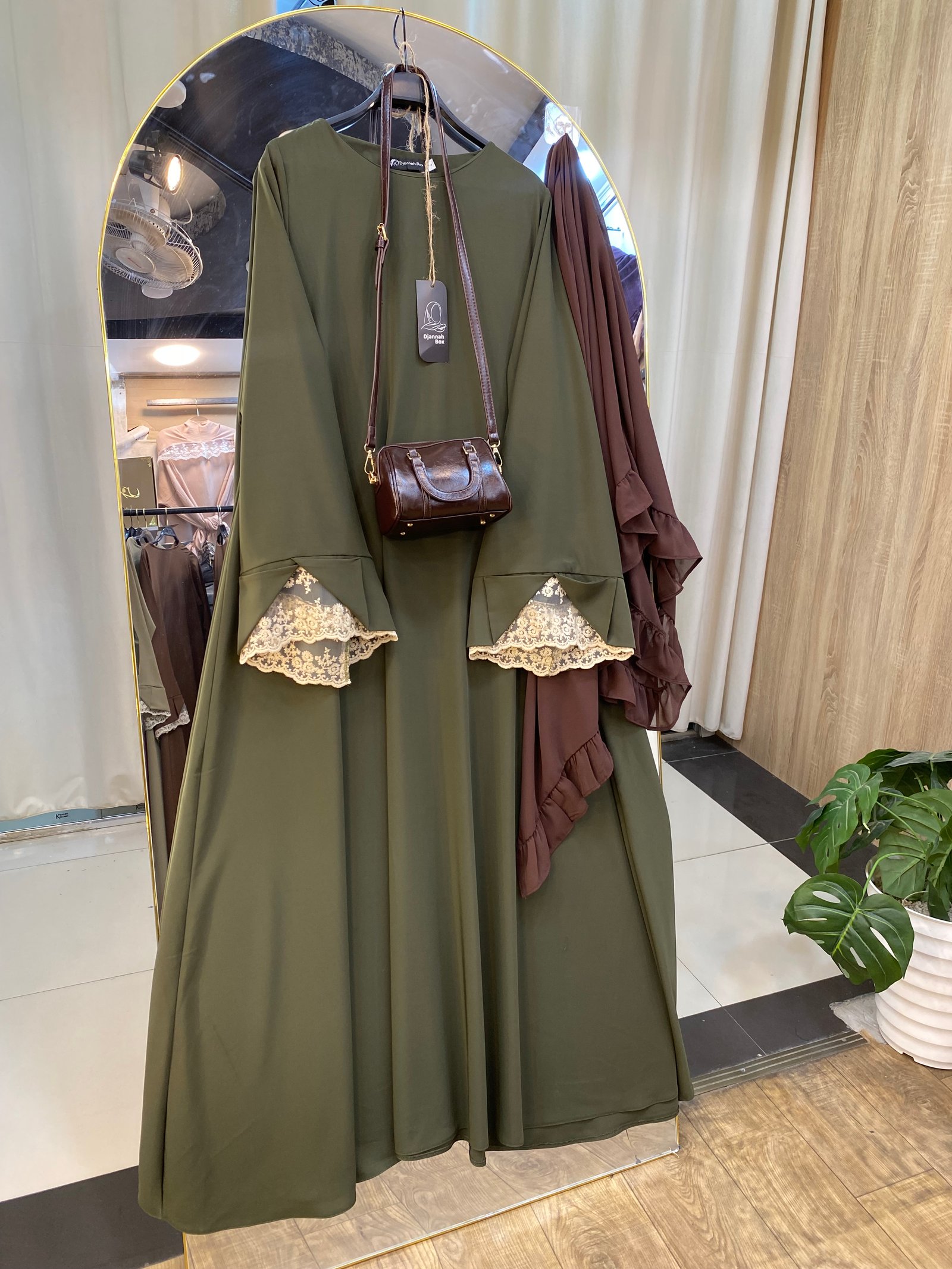Ensmbl dentella vert bouteille + f marron choco